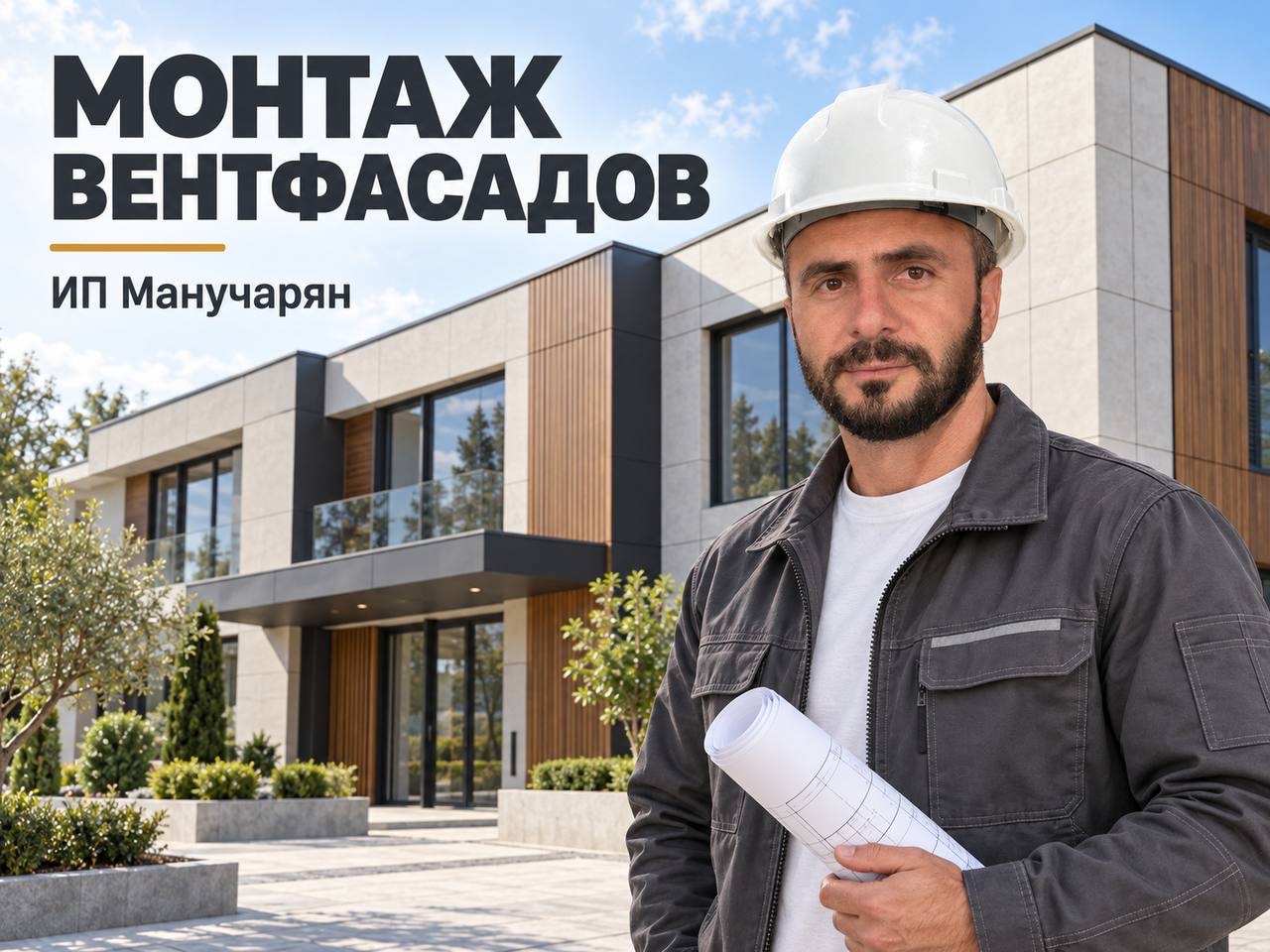 ИП Манучарян на фоне фасадного объекта